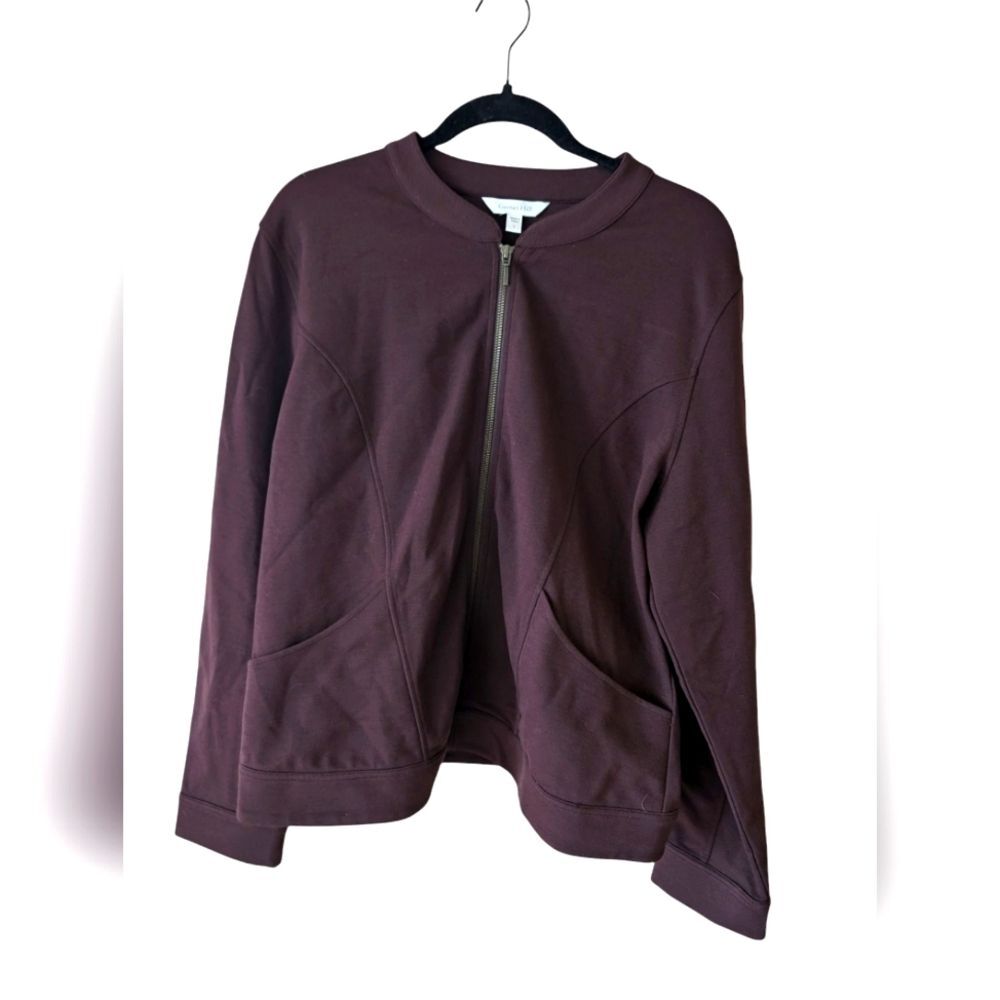 Garnet Hill Eclipse Knit Zip Front Moto Jacket‎ Mandarin Collar Brown Size Large